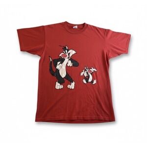 Graphic Vtg Red T shirt Tee Sylvester the Cat‎ Sz L Customized Streetwear